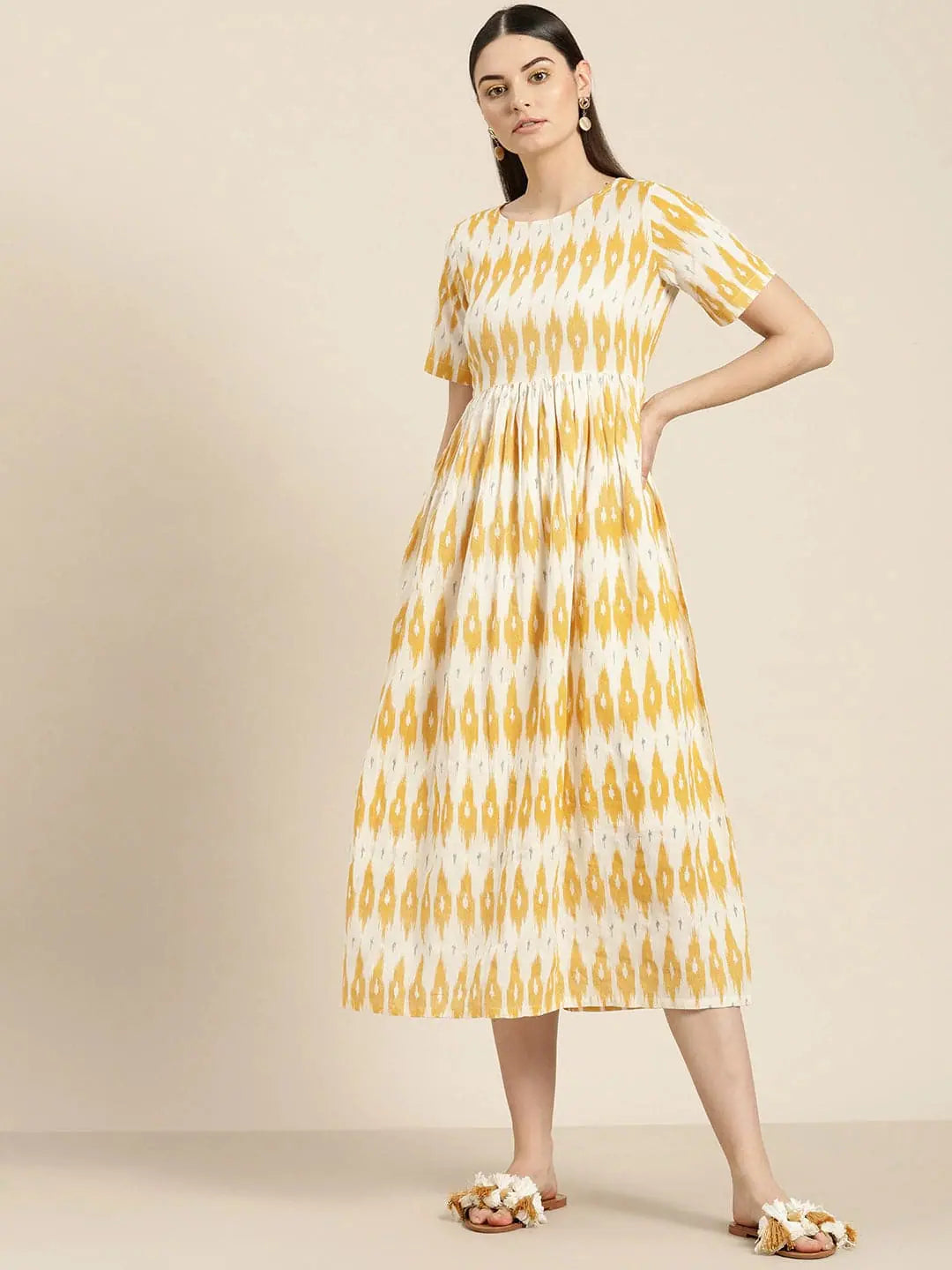 Day dresses for everyday wearYellow Ikat Patch Pocket Midi Dress