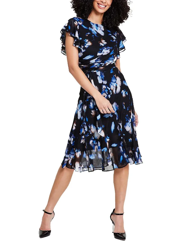 Elegant women's dressesPetites Womens Floral Print Knee-Length Mini Dress