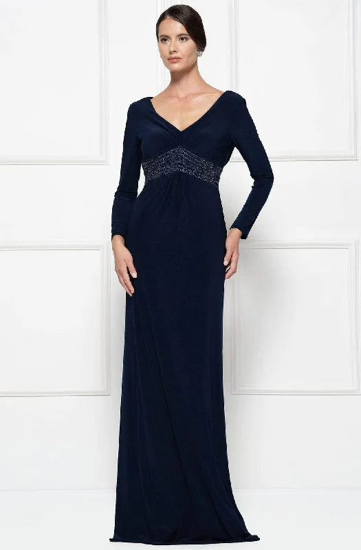 Lantern sleeve dresses for womenRina Di Montella RD2691 - Embellished Chevron Waist Formal Dress