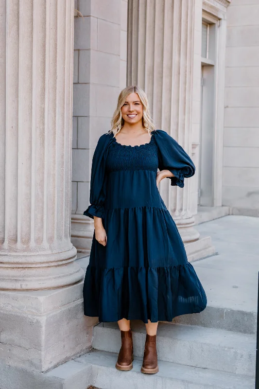 Elegant women's dressesHenley Tiered Midi Dress | Navy