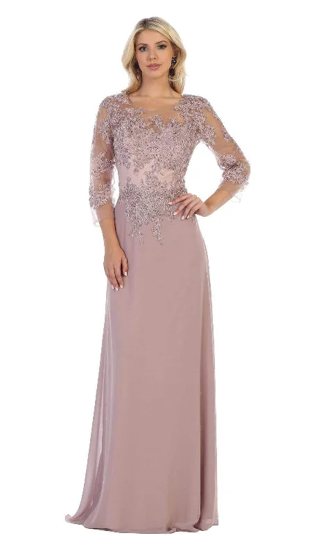 Summer dresses for hot weatherMay Queen - MQ1637 Illusion Quarter Sleeve Appliqued Sheath Gown