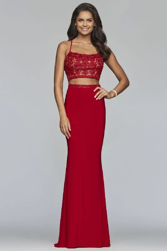 Midi dresses for womenFaviana - S10272 Beaded Applique Two-Piece Sheath Gown