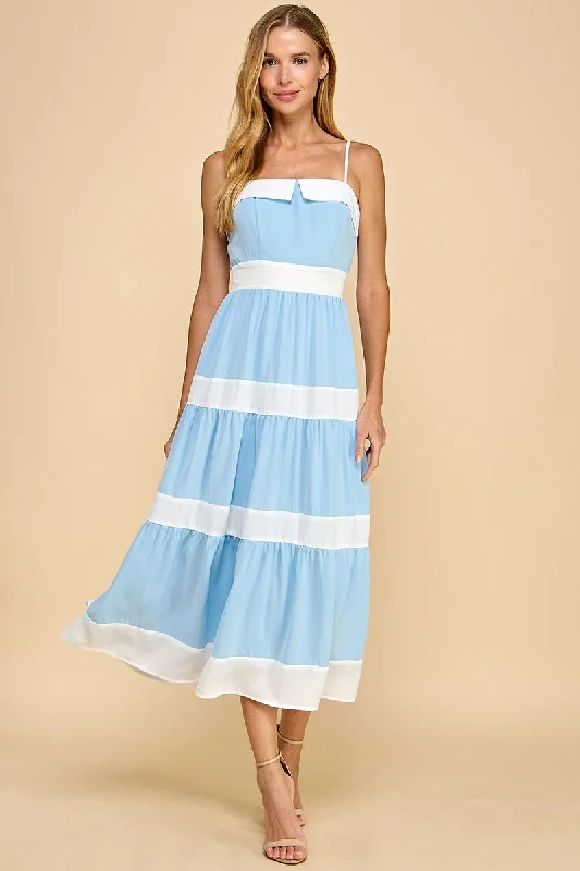 Maxi dresses for womenTiered Midi Dress with Alternating Stripes