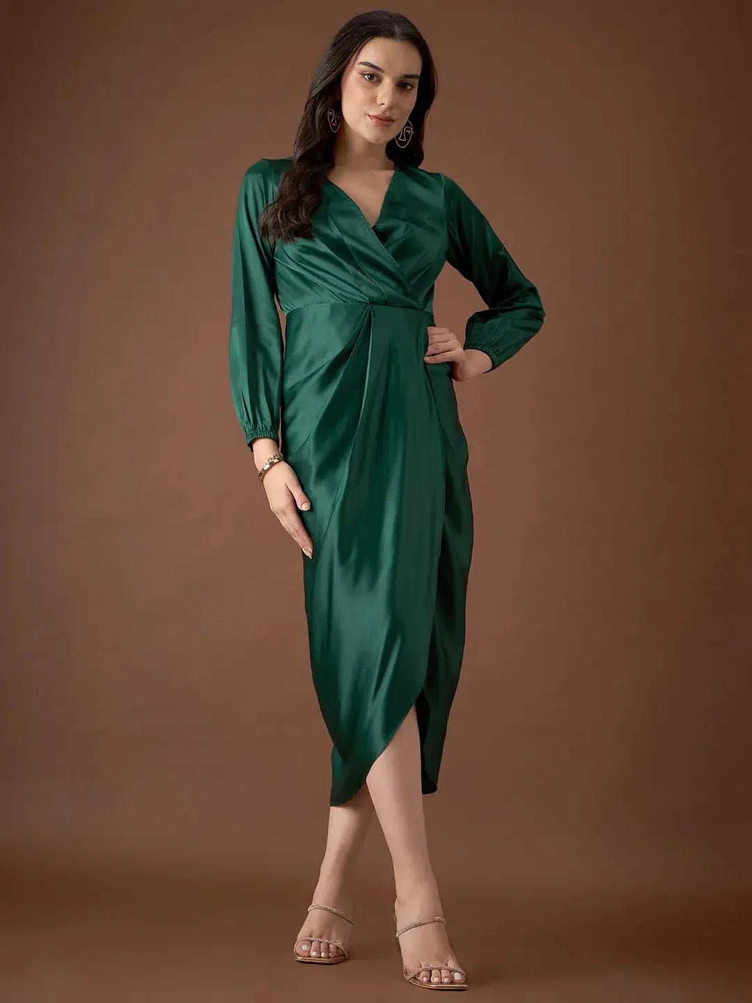 Mother-of-the-bride dressesOverlap neck Tulip midi Dress in Green Color