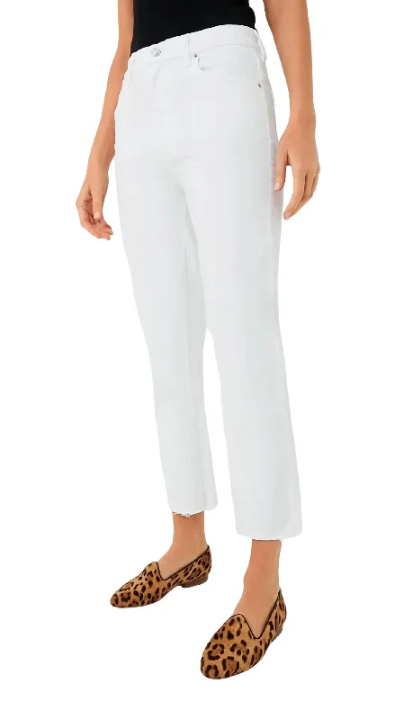 Stretch denim with spandex for added flexibilityFray Jeans In White