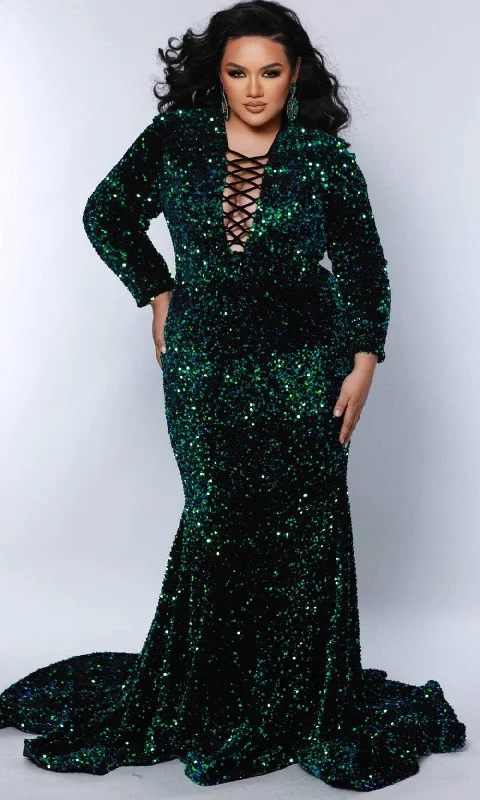 Cocktail dresses for womenSydney's Closet JK2421 - Long Sleeve Velvet Sequin Evening Dress