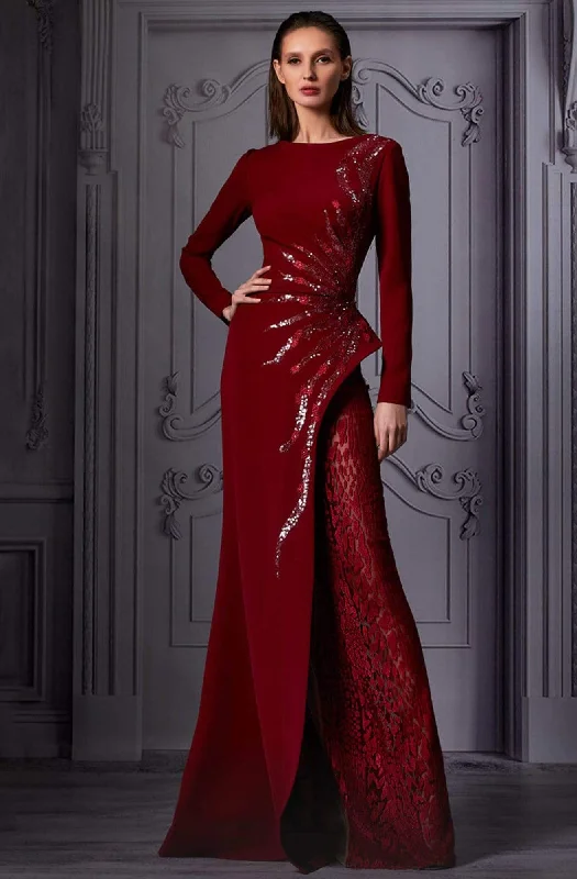 Maxi dresses for womenMNM Couture - K3850 Sequin Embellished Long Sleeves Gown