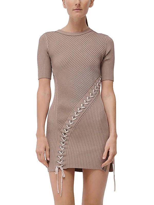 High-slit dresses for womenGilly Womens Ribbed Lace-Up Mini Dress