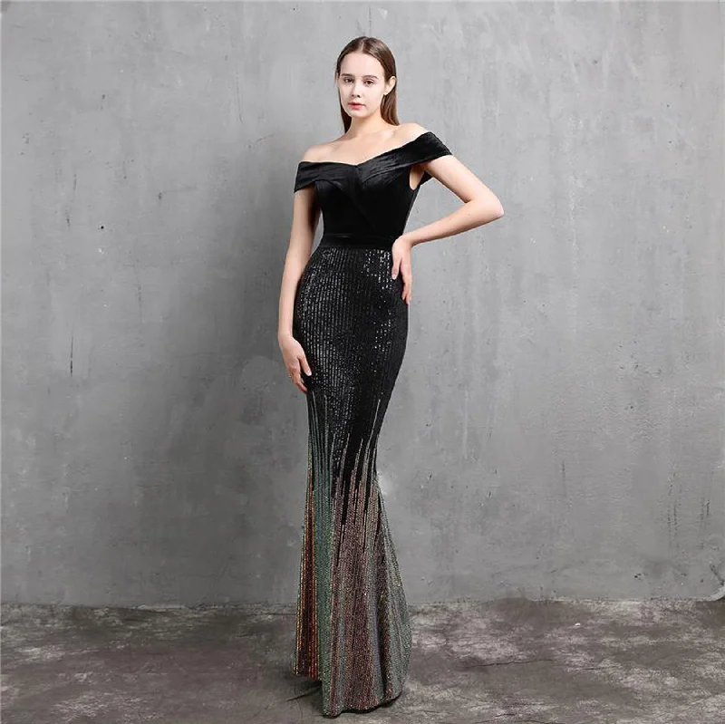 Mother-of-the-bride dressesBoat Neck Velvet Contrast Mermaid Maxi Dress