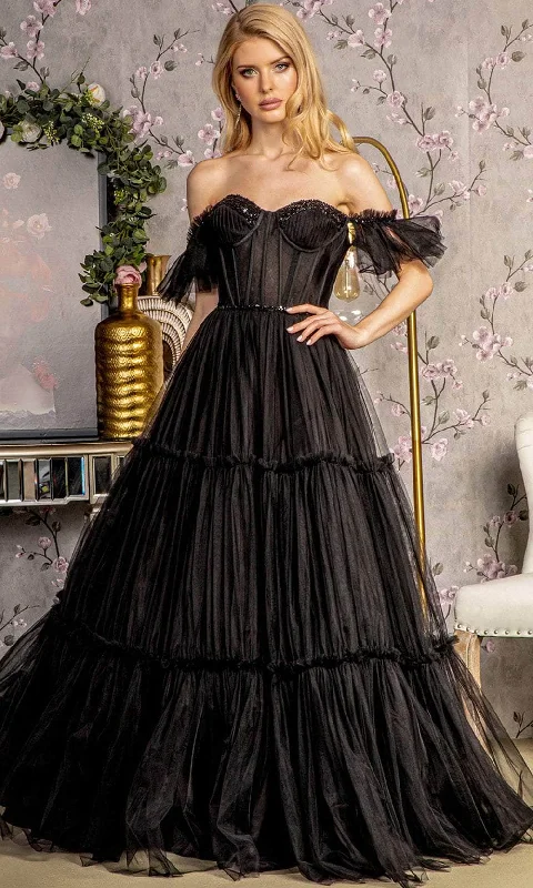 Long-sleeved dresses for womenGLS by Gloria GL3453 - Off-Shoulder Corset Evening Dress