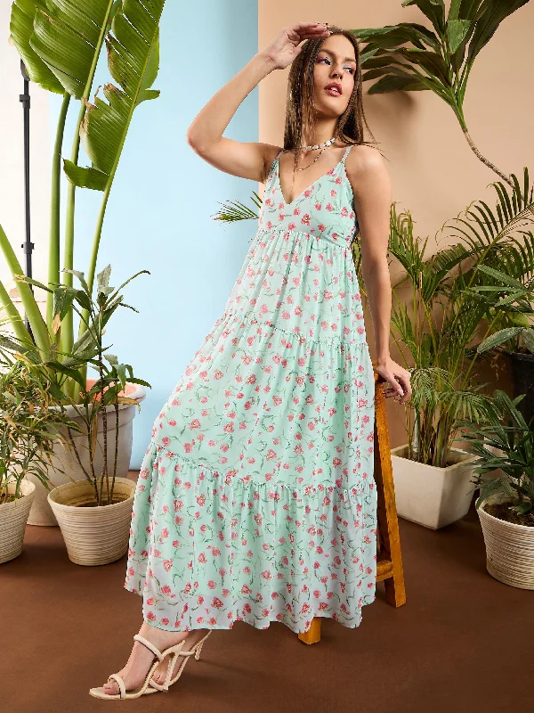 Little white dresses (LWDs) for womenWomen See Green Floral Strappy Tiered Maxi Dress