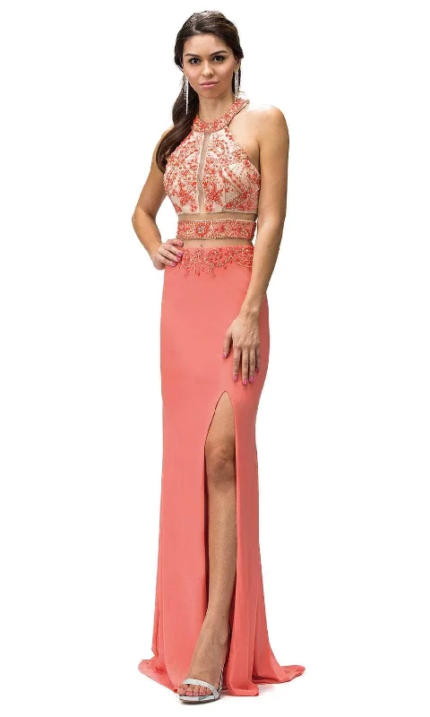 Women's casual dressesDancing Queen 9188 - Embellished Halter Long Dress