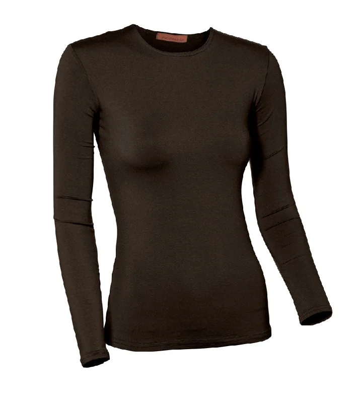 cotton lingerie for womenPB&J Ladies Cotton Long Sleeve Shell - Brown