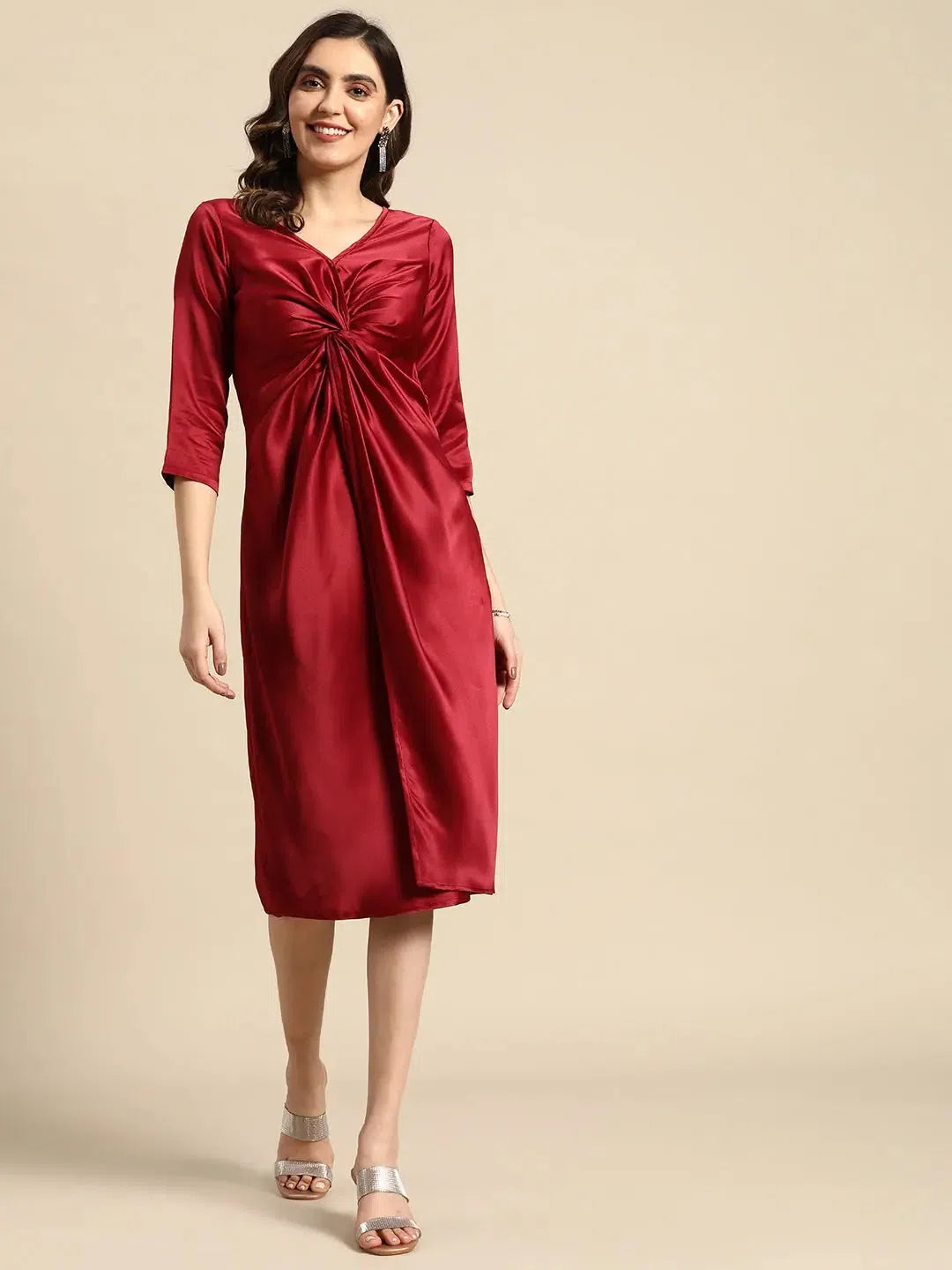 Velvet dresses for winterFront Twist Midi Dress in Maroon