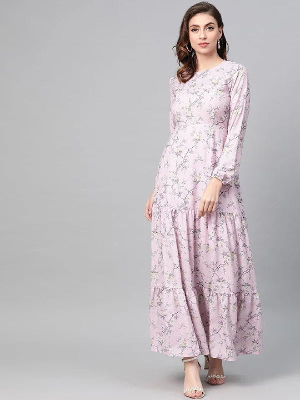 High-slit dresses for womenLilac Floral Tiered Maxi