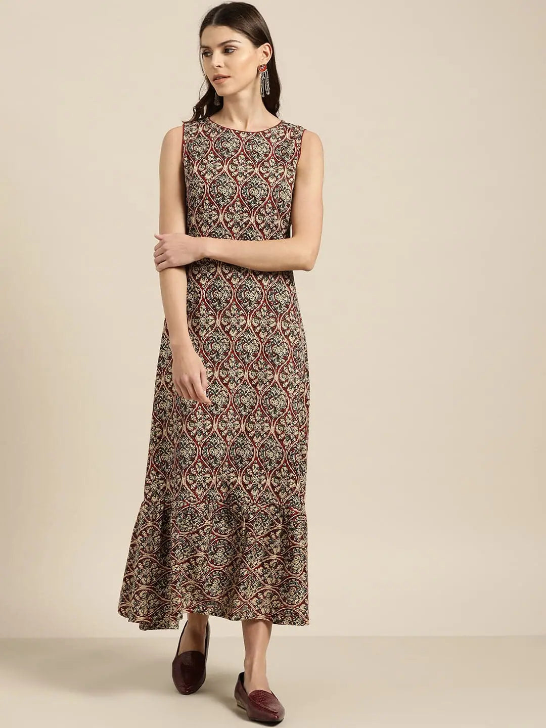 Limited edition dresses for collectorsBrown Tiered Hem Sleeveless Midi Dress