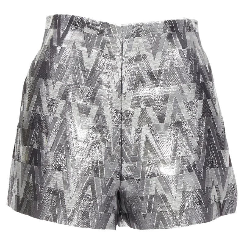 Transitional women's skirtsValentino Garavani V Optical metallic silver graphic jacquard shorts