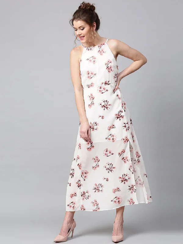 Smock dresses for womenIvory Floral Halter Maxi