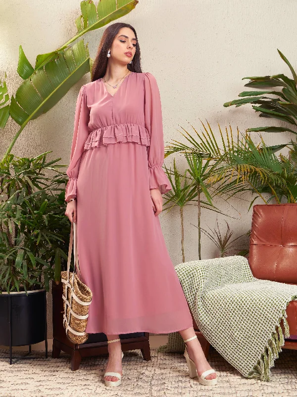 Sustainable dresses for eco-conscious womenWomen Pink Peplum Maxi Dress