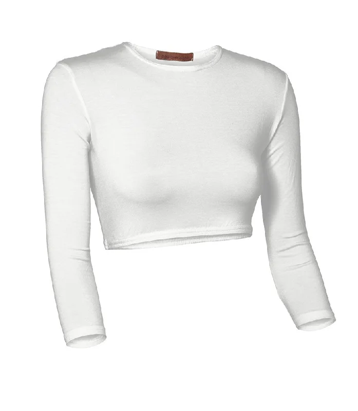 seamless lingerie with lace trim on the waistPB&J Ladies Lycra 3/4 Sleeve Croptop - White