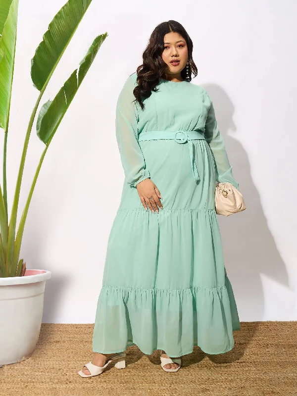 Evening gowns for formal eventsWomen Sea Green Tiered Maxi Dress