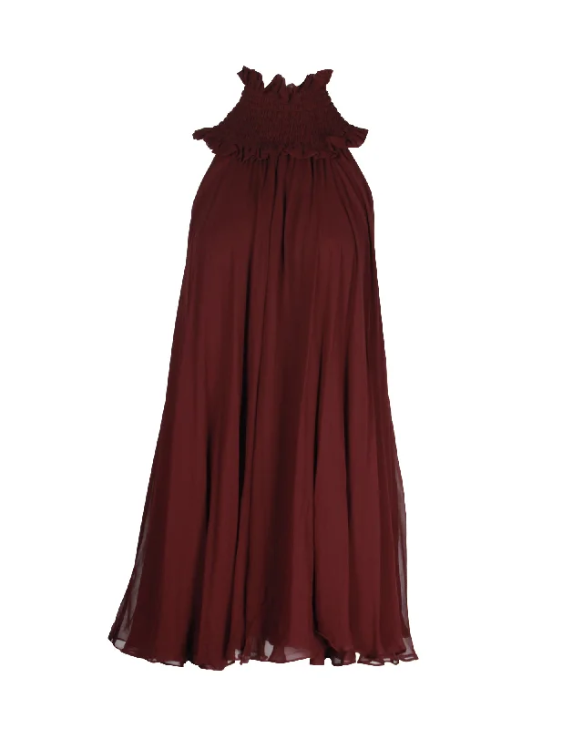 Long-sleeved dresses for womenCaroline Constas Turtleneck Halter Mini Dress in Burgundy Silk