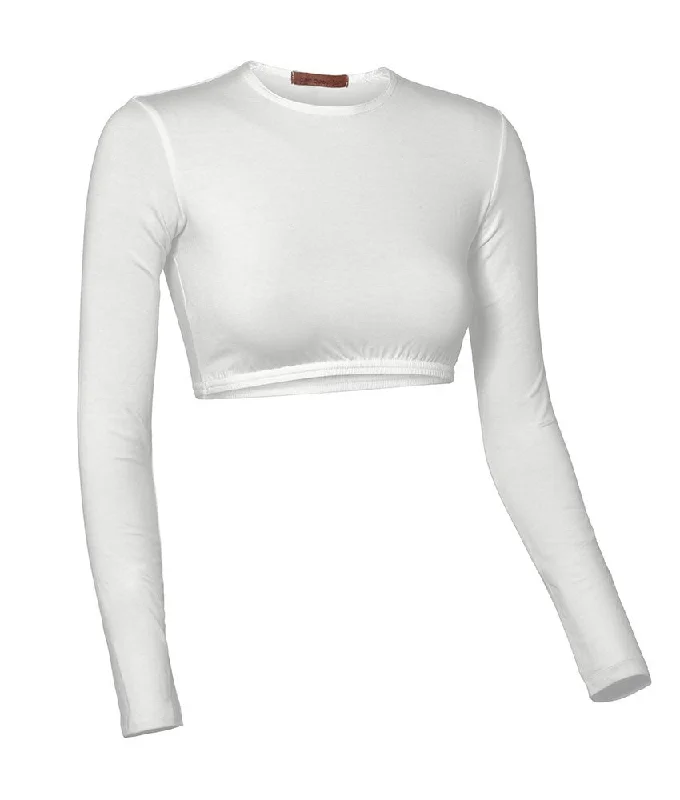 lingerie with lace appliqués on the hipsPB&J Ladies Modal Long Sleeve Croptop - White