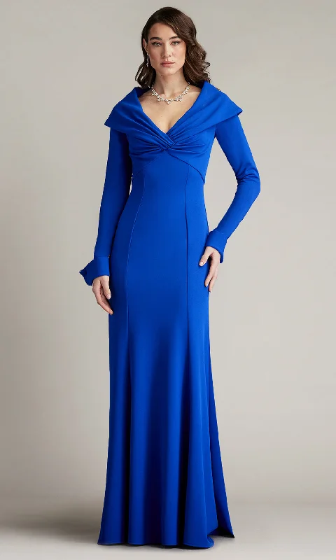 Custom-made dresses for personalized fitsTadashi Shoji BOS24732L - Pasco Portrait Ruched Sheath Collar Gown