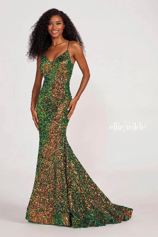 Sack dresses for womenEllie Wilde EW34016 - V-Neck Sequin Mermaid Prom Gown