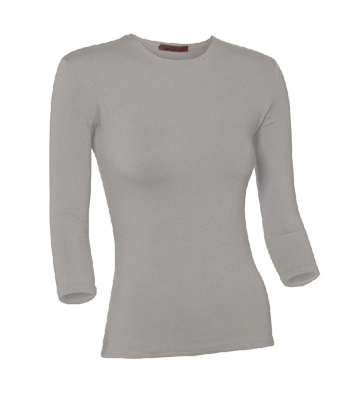 sheer lingerie with lace details on the backPB&J Ladies Modal 3/4 Sleeve Shell - Light Gray