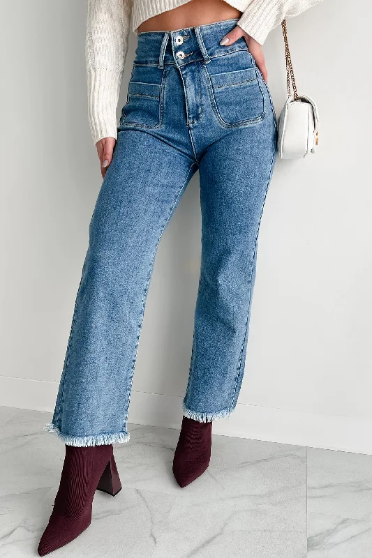 Jeans with a classic blue denim hue for timeless styleHarris High Rise Special A Frayed Hem Straight Leg Jeans (Medium)