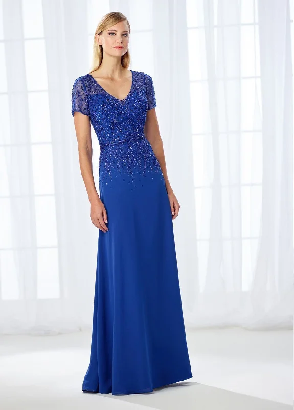 Evening women's dressesCameron Blake - Short Sleeve Jewel Studded Chiffon Gown 118685