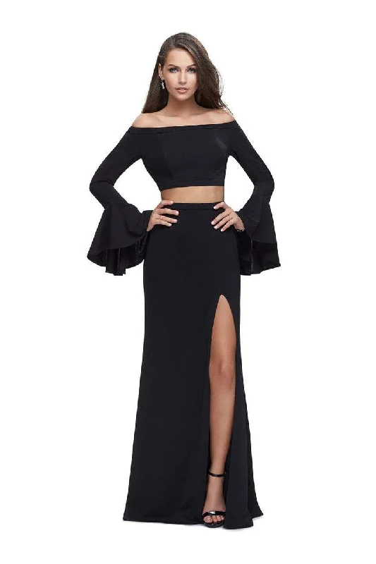 Loose-fitting dresses for womenLa Femme - 25261 Flounce Sleeve Off Shoulder Two-Piece Jersey Gown