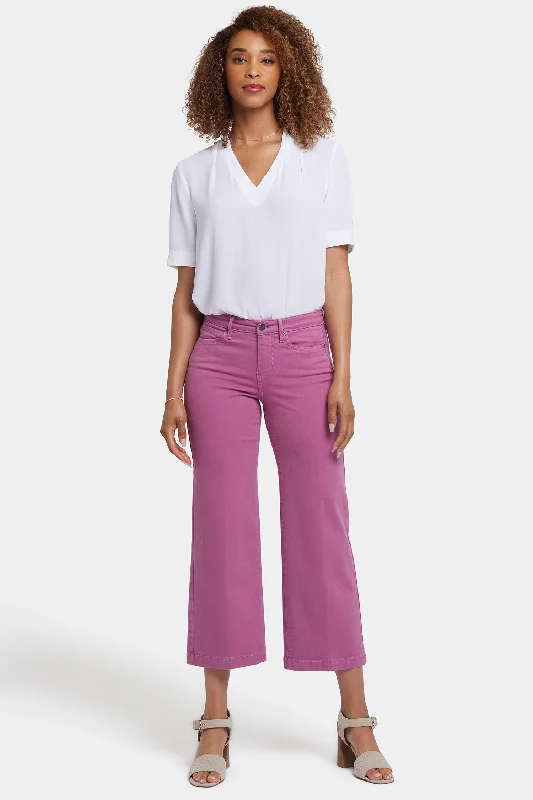 Dark wash jeans with whiskering and fading at the thighsTeresa Wide Leg Ankle Jeans - Red Violet