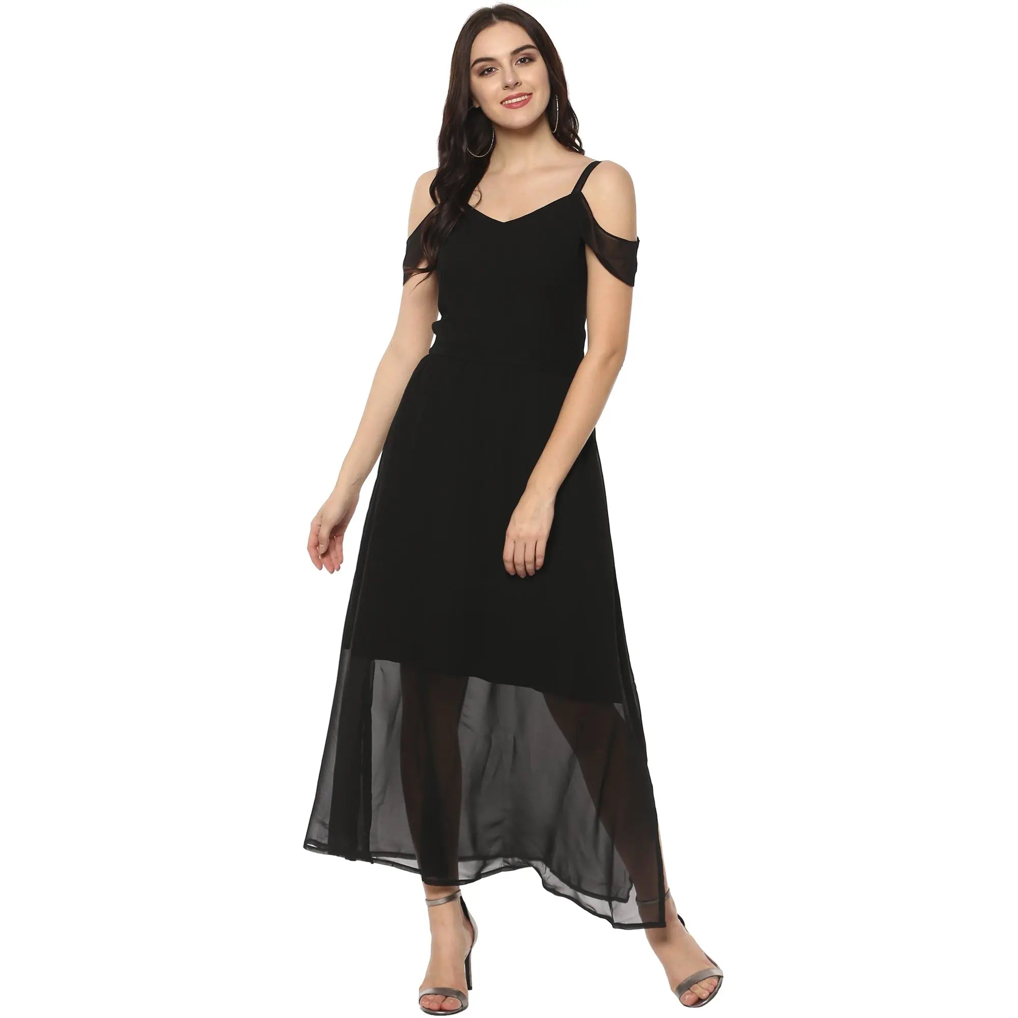 Synthetic dresses for budget-friendly optionsSolid Drop Sleeves Maxi Dress-LAZL8014BLCK-XS