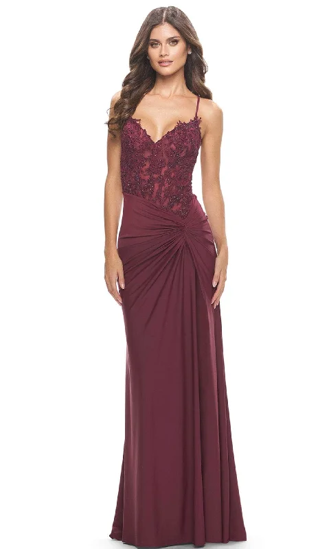 Velvet dresses for winterLa Femme 31520 - Illusion Embroidered Long Dress