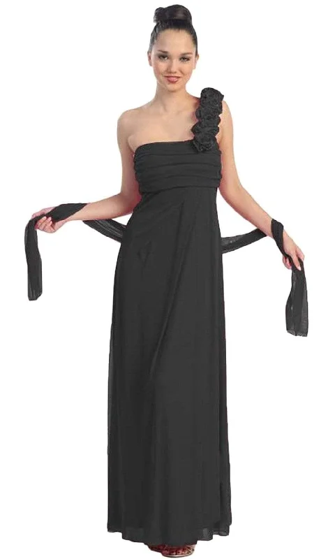 Velvet dresses for winterEureka Fashion - 1701 One Shoulder Rosette Strap Empire Waist Gown