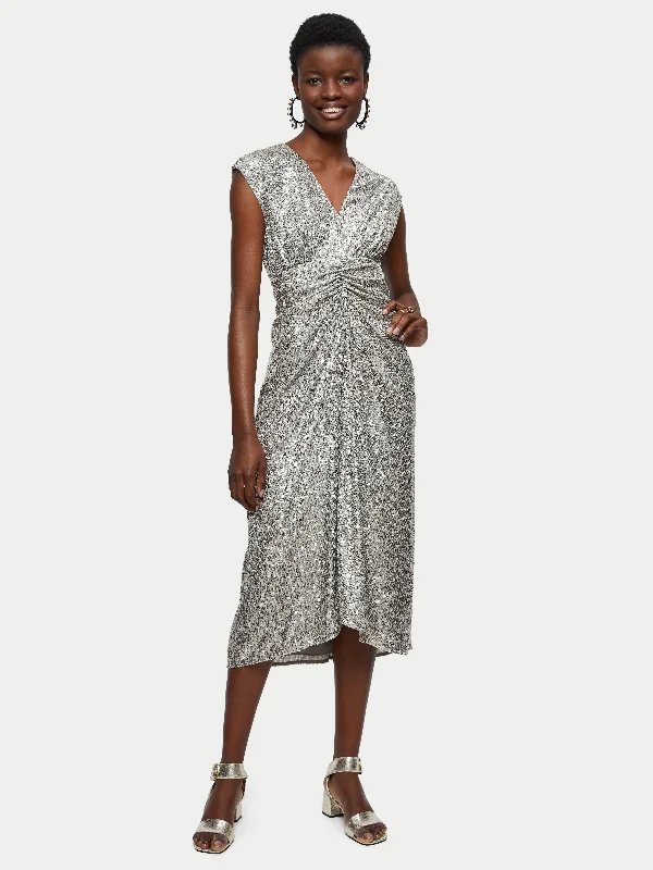 Layering dresses for versatile stylingSequin Ruched Midi Dress | Pewter