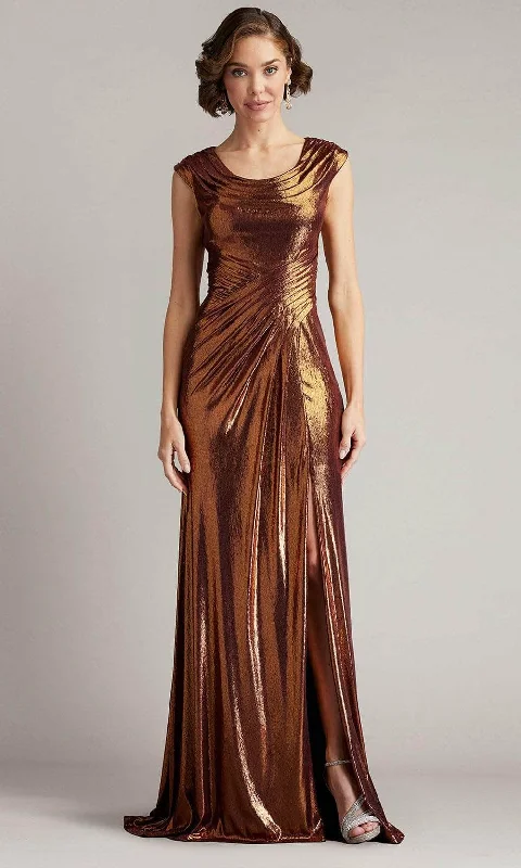 Round-neck dresses for womenTadashi Shoji BSJ24459L - Draped Metallic Evening Gown