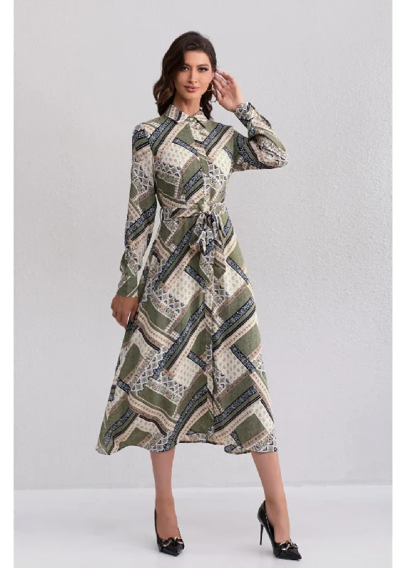 Long-sleeved dresses for womenAutumn Mosaic Midi Dress