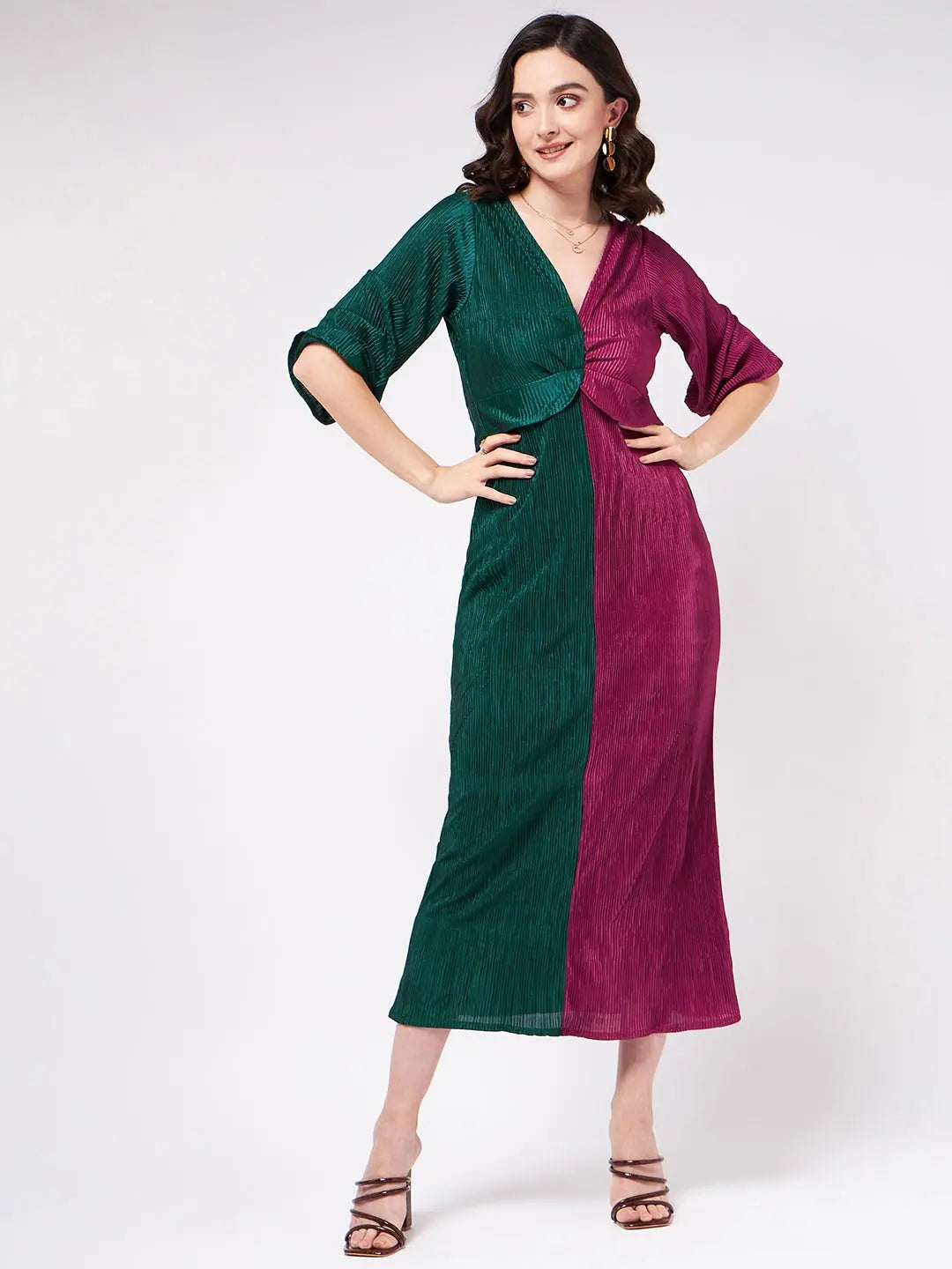 Limited edition dresses for collectorsSolid Pleated Half N Half Color Blocking Maxi Dress