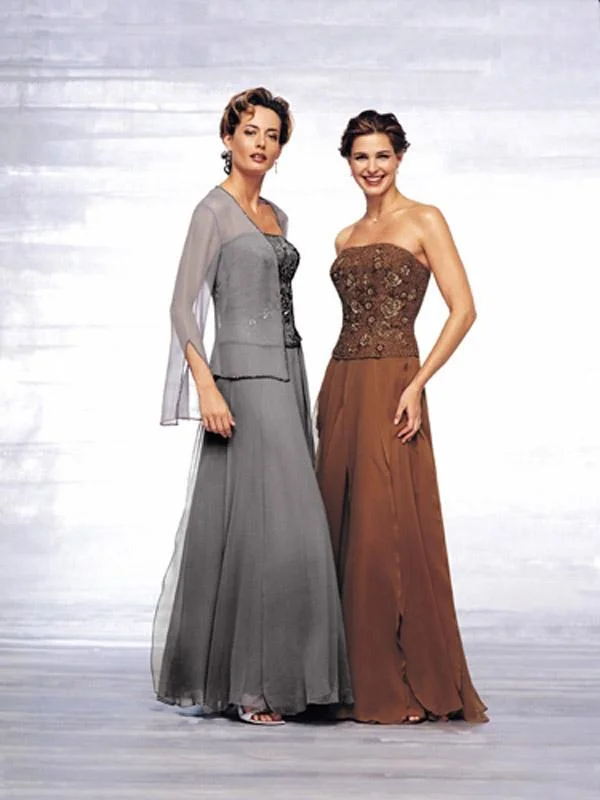 V-neck dresses for womenCameron Blake by Mon Cheri - Long Silk Chiffon Dress In Gray 24656