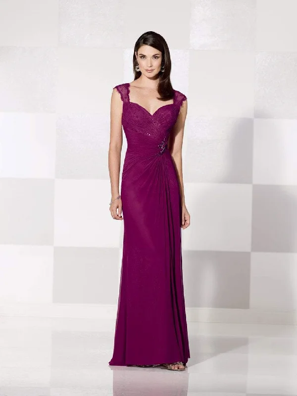 Tight-fitting dresses for womenCameron Blake - Cap Sleeves Brooch Ornate Long Dress 115615