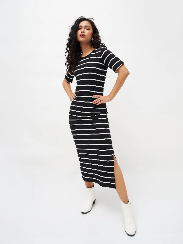 Glamour dresses for red carpet appearancesWomen Black White Stripe Maxi