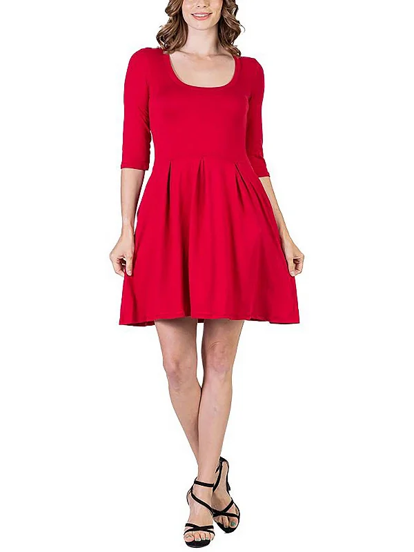 Ruched dresses for womenWomens Pocket 3/4 Sleeve Mini Dress