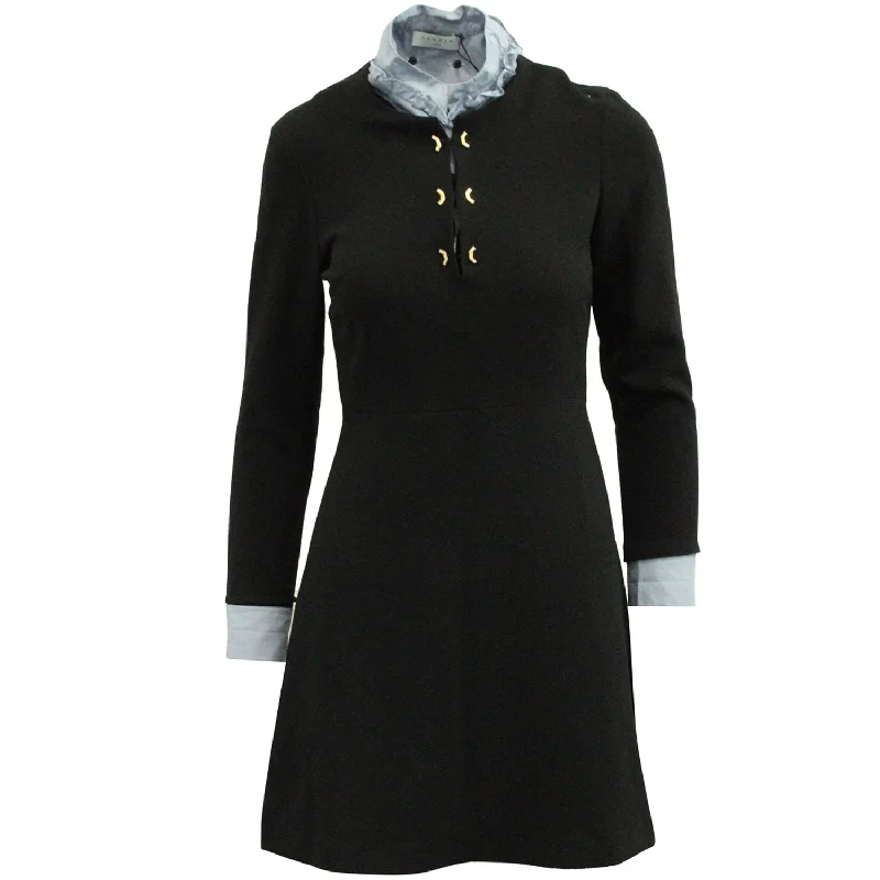 Solid color dresses for womenSandro 3/4 Sleeve with Ruffled Collar Mini Dress in Black Polyester