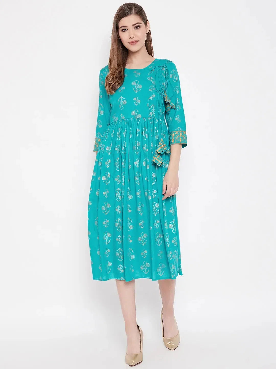 Low-cut dresses for womenTop yoke Side tie midi dress in Mint blue