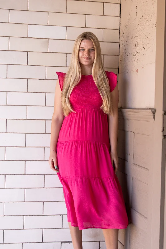 Mother-of-the-bride dressesKrysta Smocked Tiered Midi Dress | Fuchsia