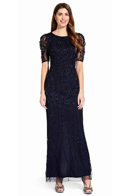 Transitional dresses for in-between seasonsAdrianna Papell - Sheer Sleeve Fully Adorned Long Dress AP1E205809SC