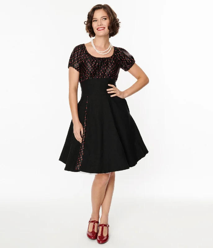 Custom-made dresses for personalized fits1940s Black & Red Polka Dot Romie Flare Dress